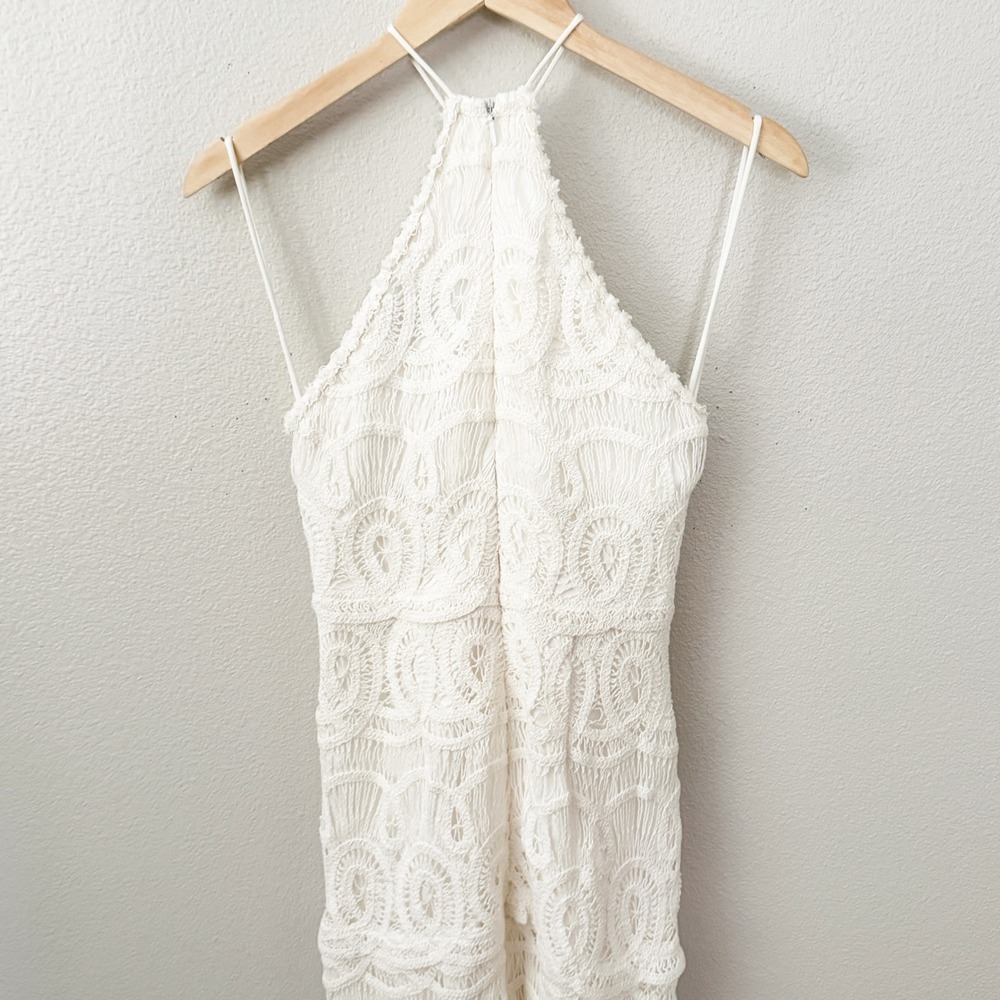Alexis Yvonna White Lace Halter Midi Dress Tiered Eyelet Wedding Event Size S - Picture 4 of 10